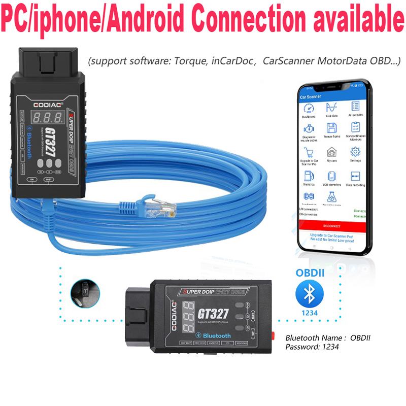 Obd2 Scanner Bluetooth Android - GODIAG GT327 DOIP ENET v1.5 ELM327