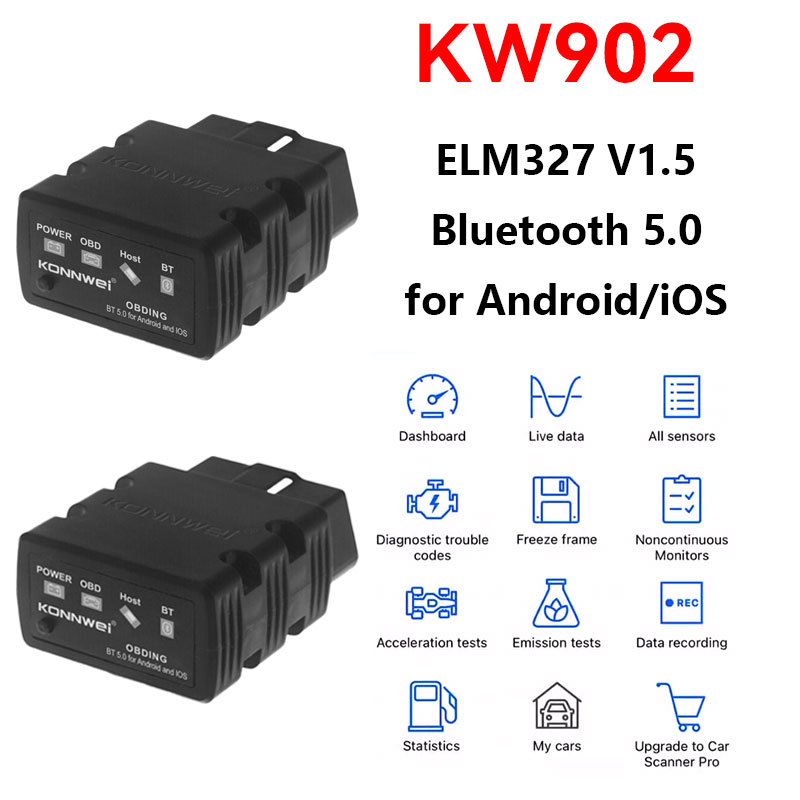 Obd2 Scanner Bluetooth Android - KONNWEI KW902 ELM327 V1.5, lecteur de
