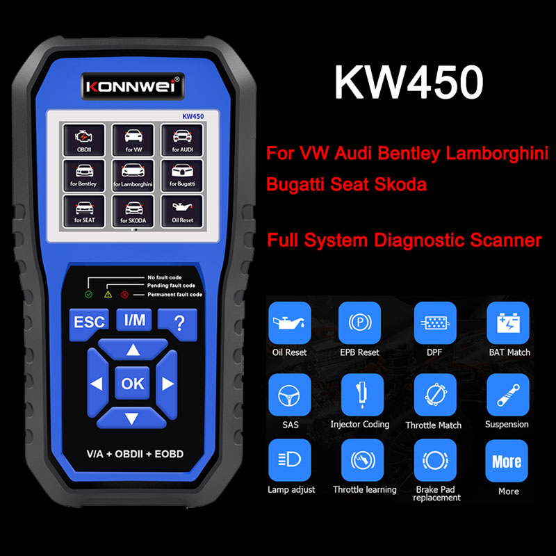 Obd2 Scanner Abs Srs Airbag Reset - KONNWEI KW450, outil de diagnostic OBD2