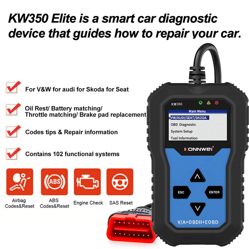 Lecteur de codes OBD2 KONNWEI  - Obd2 Scanner Abs Srs Airbag Reset avis et prix