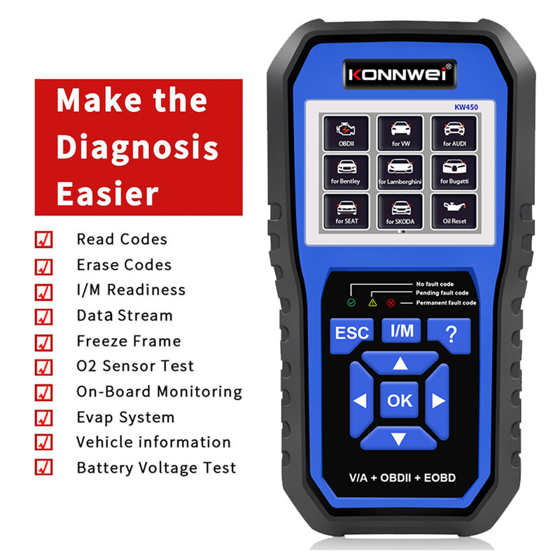 KONNWEI KW450, outil de diagno - Obd2 Scanner Abs Srs Airbag Reset avis et prix