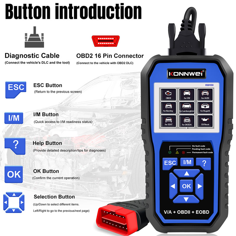 KONNWEI KW450, outil de diagno - Obd2 Scanner Abs Srs Airbag Reset avis et prix