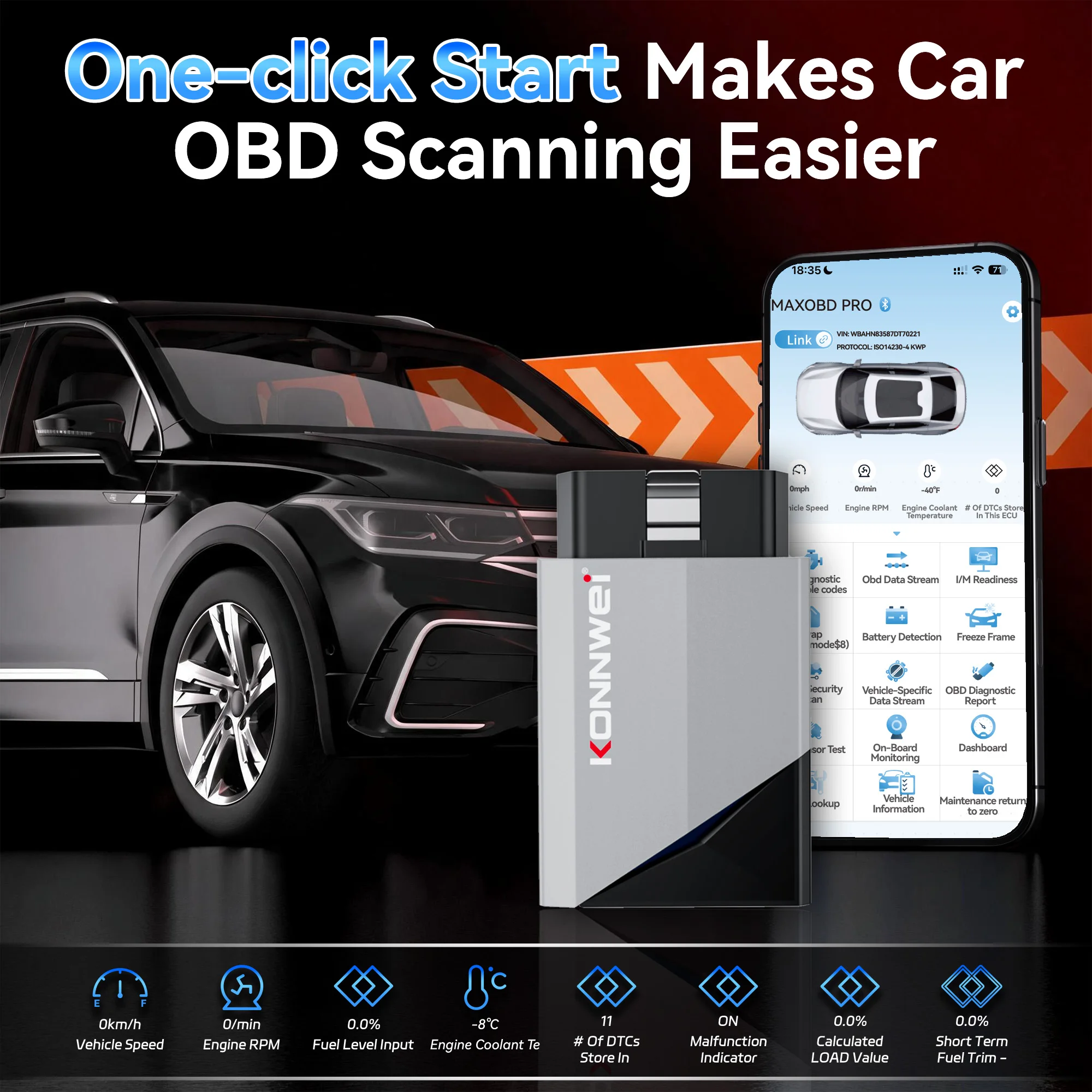 KONNWEI MAXOBD PRO, scanner co - Obd2 Scanner Bluetooth Android avis et prix