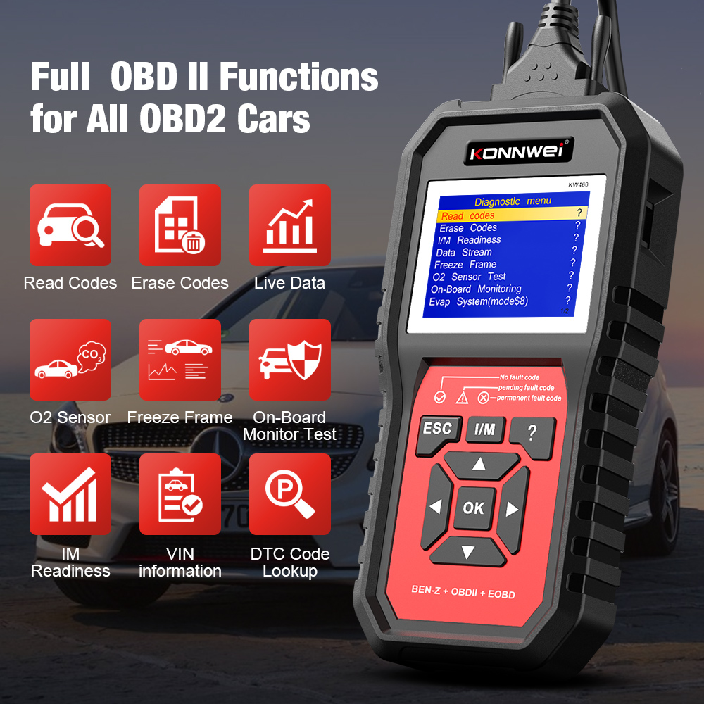 2026 KONNWEI KW460 Scanner OBD - Obd2 Scanner Abs Srs Airbag Reset avis et prix