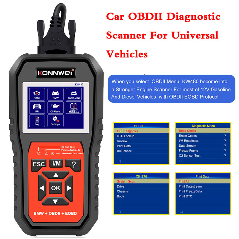 KONNWEI KW480, scanner OBD2 po - Obd2 Scanner Abs Srs Airbag Reset avis et prix