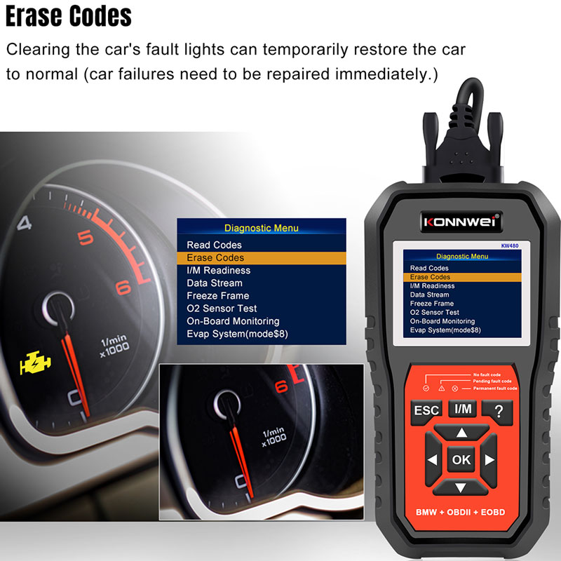 KONNWEI KW480, scanner OBD2 po - Obd2 Scanner Abs Srs Airbag Reset avis et prix