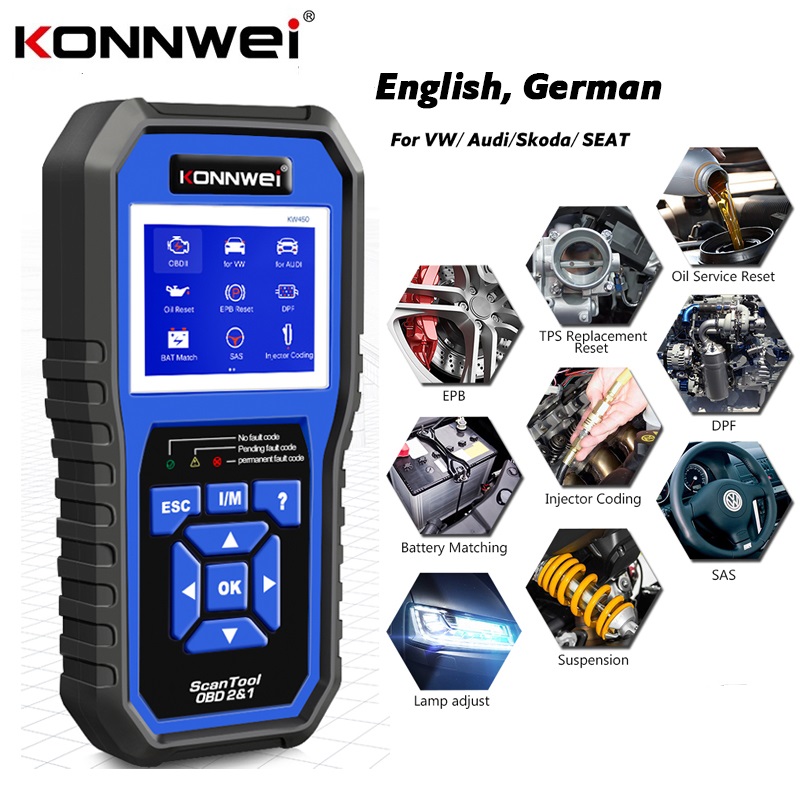 Lecteur de codes OBD2 KW450 20 - Obd2 Scanner Abs Srs Airbag Reset avis et prix